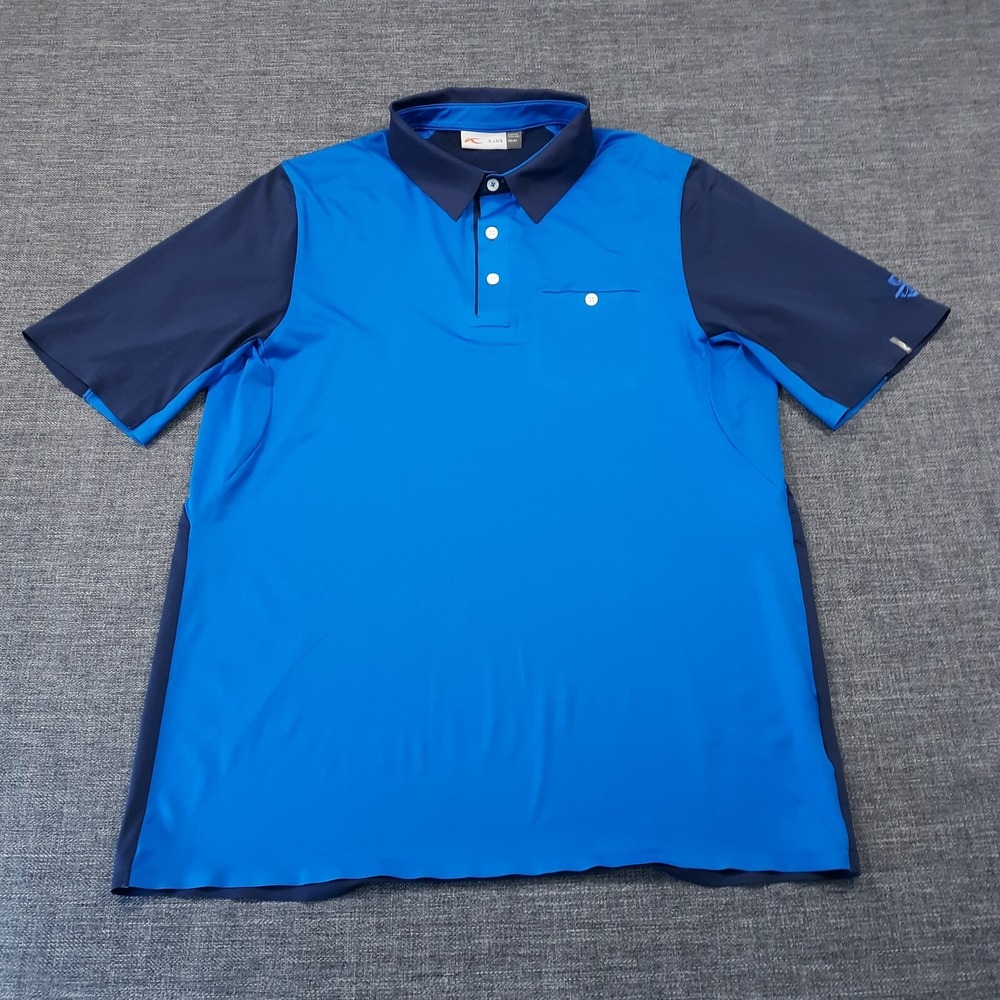 KJUS Polo Shirt Mens Size Medium I 50 Blue Activewear Golf Performance Button Up